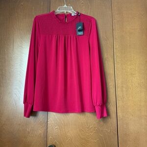 Adrianna Papell Crimson Red Smocked Neck Pullover. NWT Sz Large Ret $69